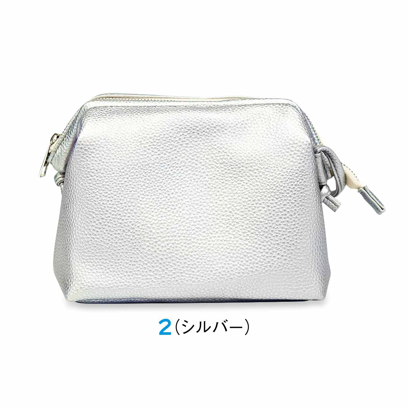 FELISSIMO PARTNERS|ファスナーを開けるとパカっと開く ワイヤー口金入りフェイクレザーショルダー