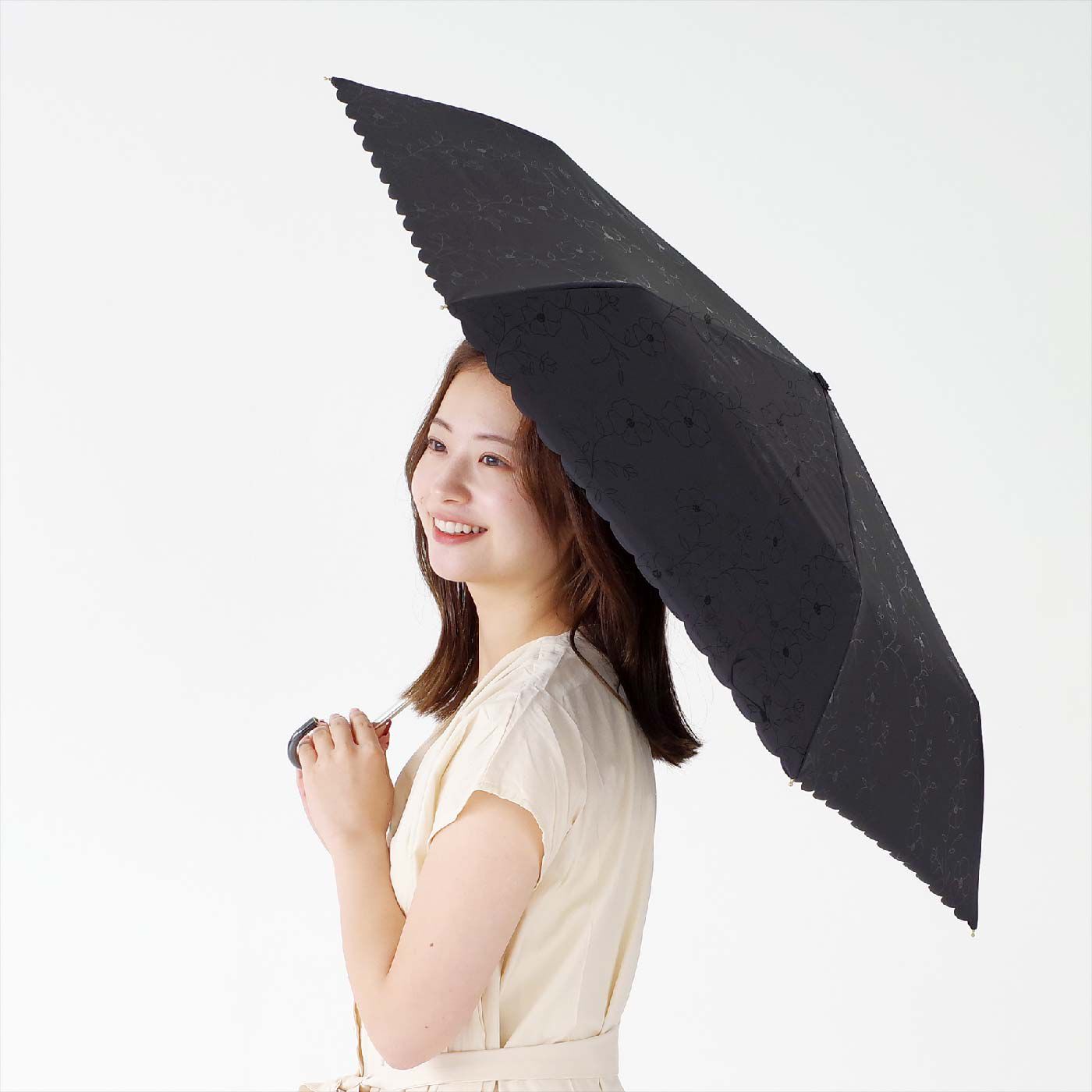 FELISSIMO PARTNERS|携帯に便利　折りたたみ晴雨兼用日傘　ラインフラワー