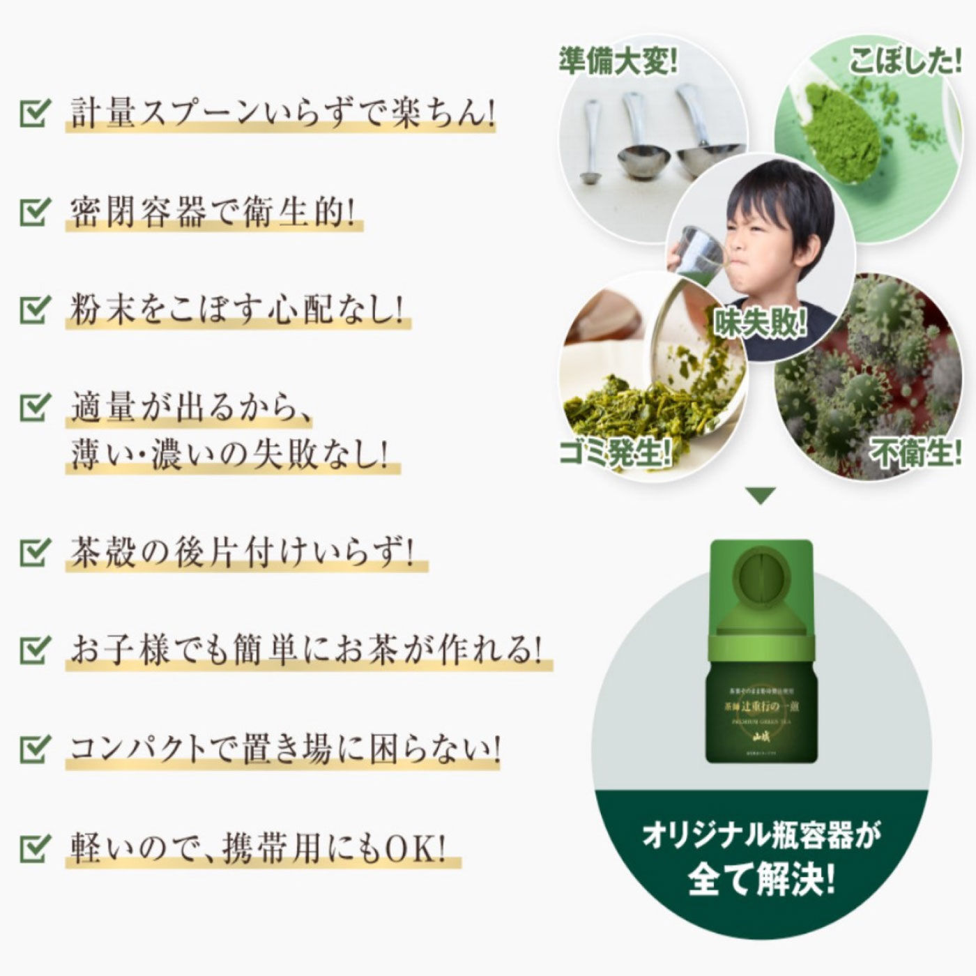 FELISSIMO PARTNERS|茶師 辻重行の一煎　粉末緑茶 1回分ずつ出せるオリジナルボトル付き