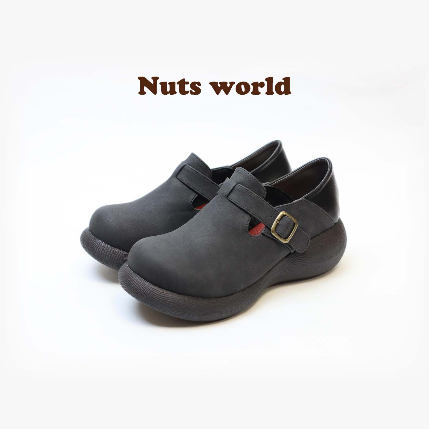 FELISSIMO PARTNERS|Nuts world サンダル使いもできる甲ベルトシューズ 〈茶〉|ころんとかわいく ふんわり歩きやすい！