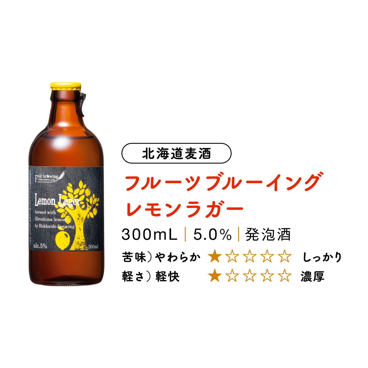 FELISSIMO PARTNERS|北海道ブリュワリー巡り 自慢の味を飲み比べ（3本セット）の会（12回予約）|瀬戸内産混濁ストレートレモン果汁を使用。ラガーベースのすっきりさわやかな味わいは、ハンバーガーやポテトなどのブランチに相性抜群。