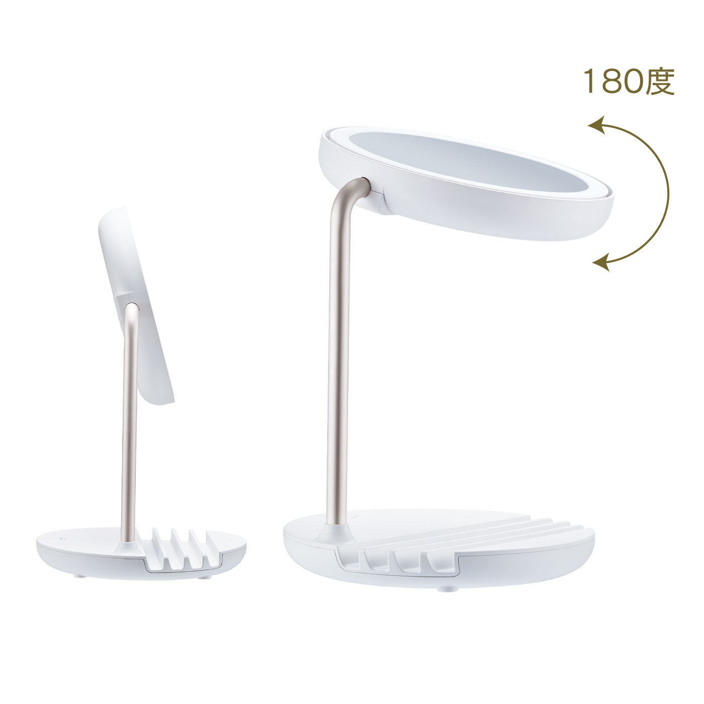 FELISSIMO PARTNERS|ＦＥＳＴＩＮＯ光と風で差がつく　充電式ＬＥＤファンミラー|スタンドの角度は180度調整可能です。