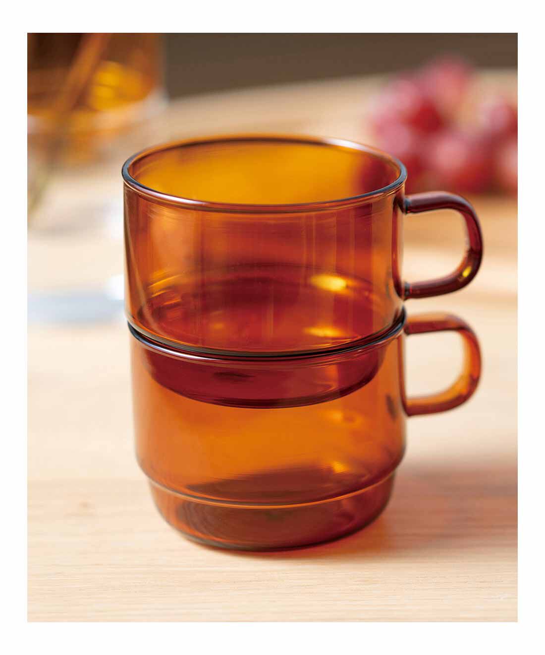 FELISSIMO PARTNERS|レトロ美しい スープカップとしても使える HARIO COLORS（ハリオ カラーズ） 耐熱ガラススタックマグカップ|スタッキングしてコンパクトに収納できます。