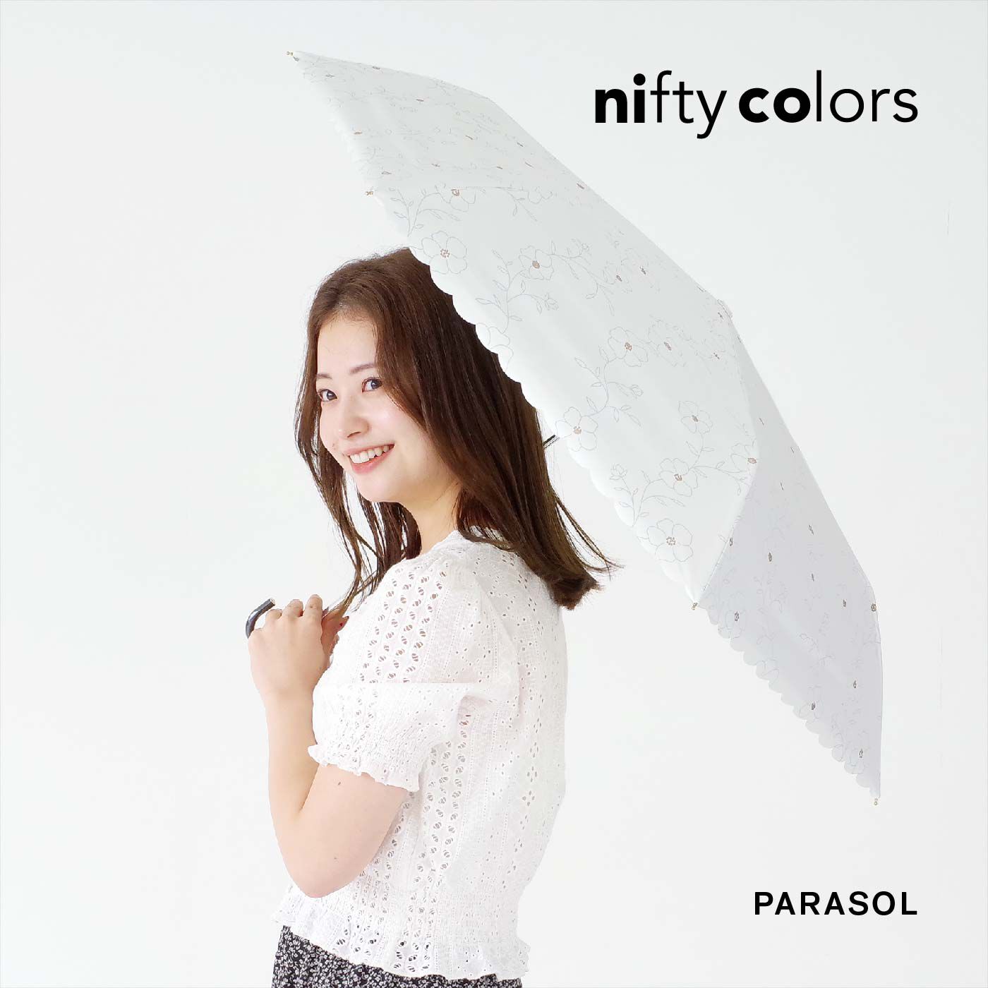 FELISSIMO PARTNERS|携帯に便利　折りたたみ晴雨兼用日傘　ラインフラワー