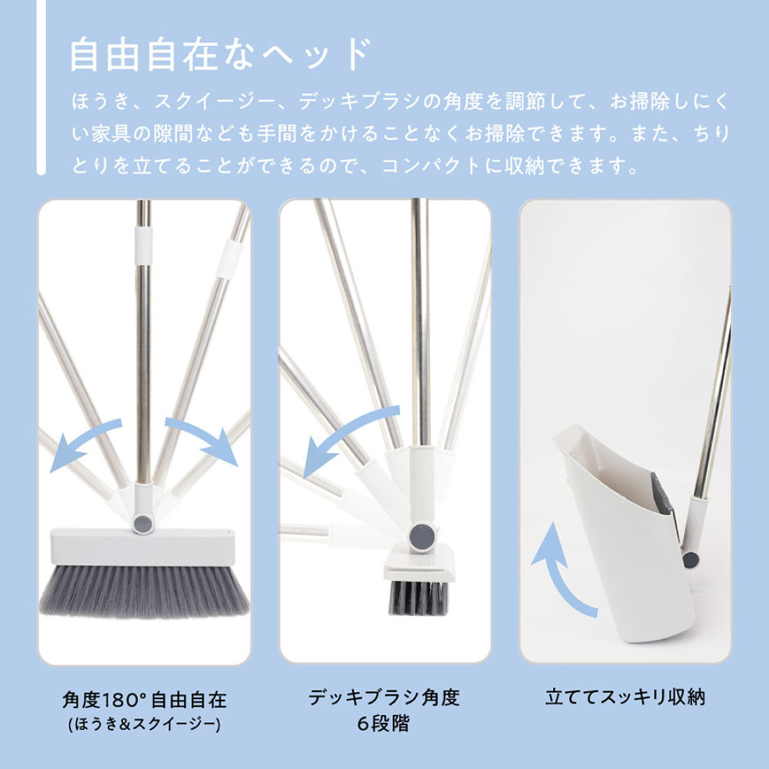 FELISSIMO PARTNERS|ほうき・ちりとり・デッキブラシ・スクイージーがセットになった リセトル 4WAYシステムクリーナー