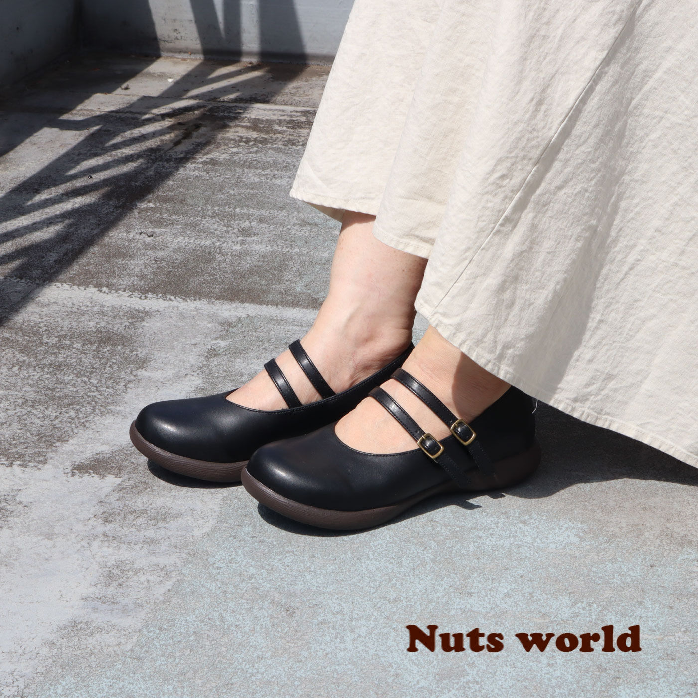 FELISSIMO PARTNERS|Ｎｕｔｓ　ｗｏｒｌｄ　２ＷＡＹがうれしいダブルストラップシューズ〈こげ茶〉