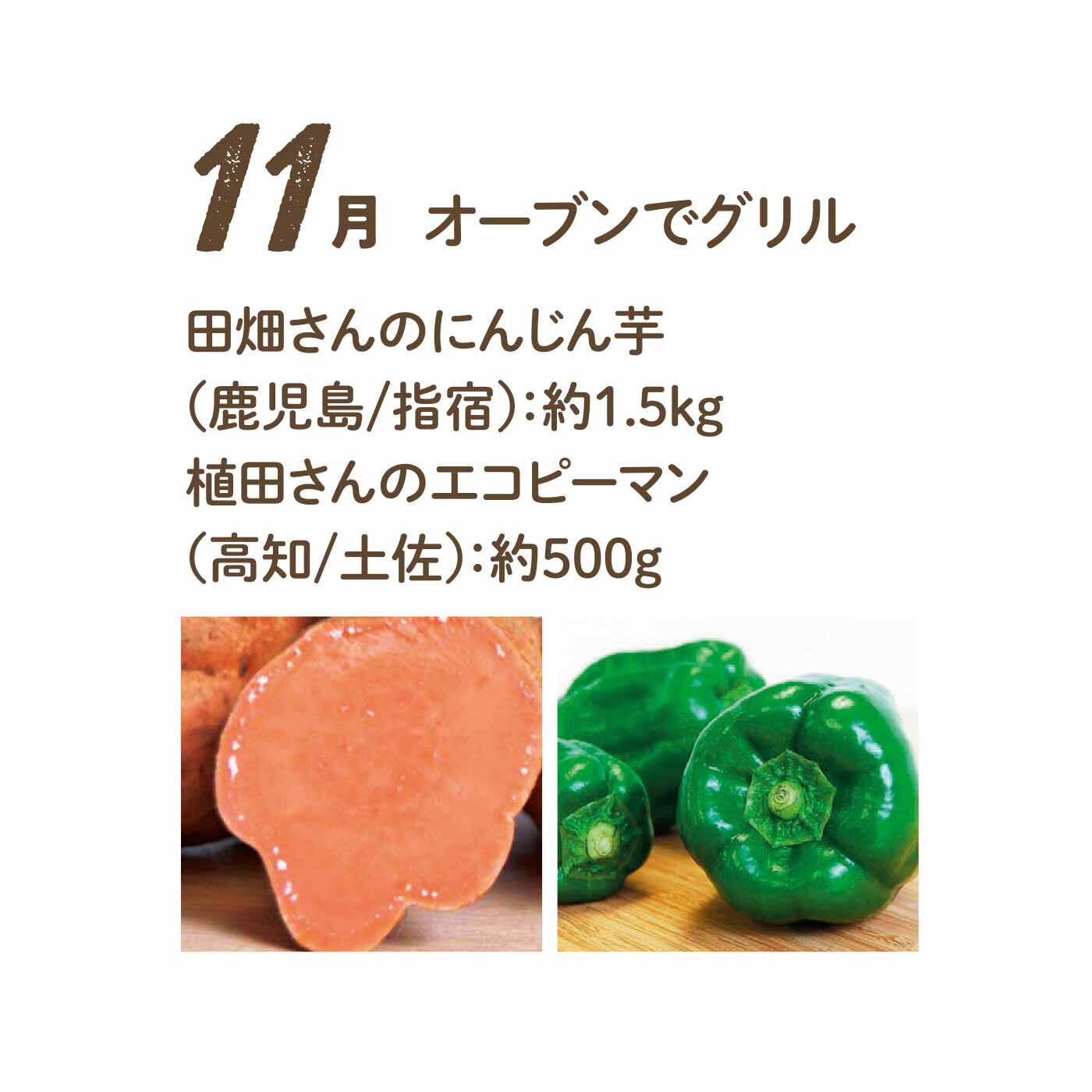 FP産地直送マルシェ|【予約限定・締切6月3日】野菜で彩る1年間！ 24種のごちそうフルーティー野菜12ヵ月コース|きれいなオレンジ色でにんじん味のさつまいもと種まで甘い緑のピーマンのセット。焼くだけでごちそうに。