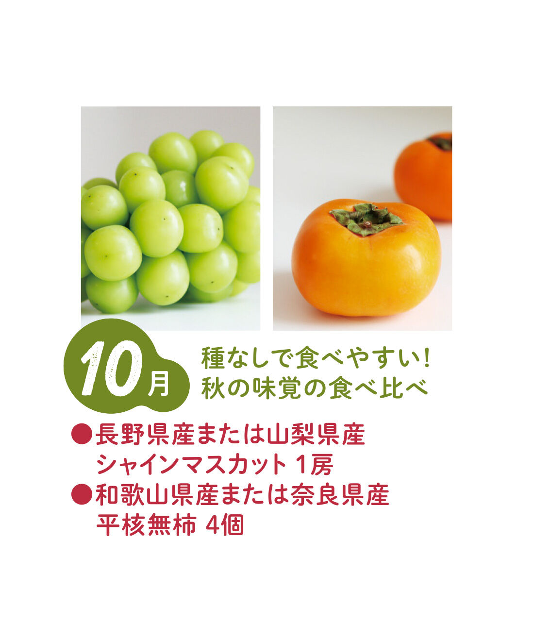 FP産地直送マルシェ|【予約限定・締切8月3日】ベストコンビをたっぷり食べ比べ！ 2種類の旬フルーツ12ヵ月コース|種なしのおいしいぶどうとかきをセット。パリッとトロッと食感も楽しい2種類です。（10月上旬〜中旬）