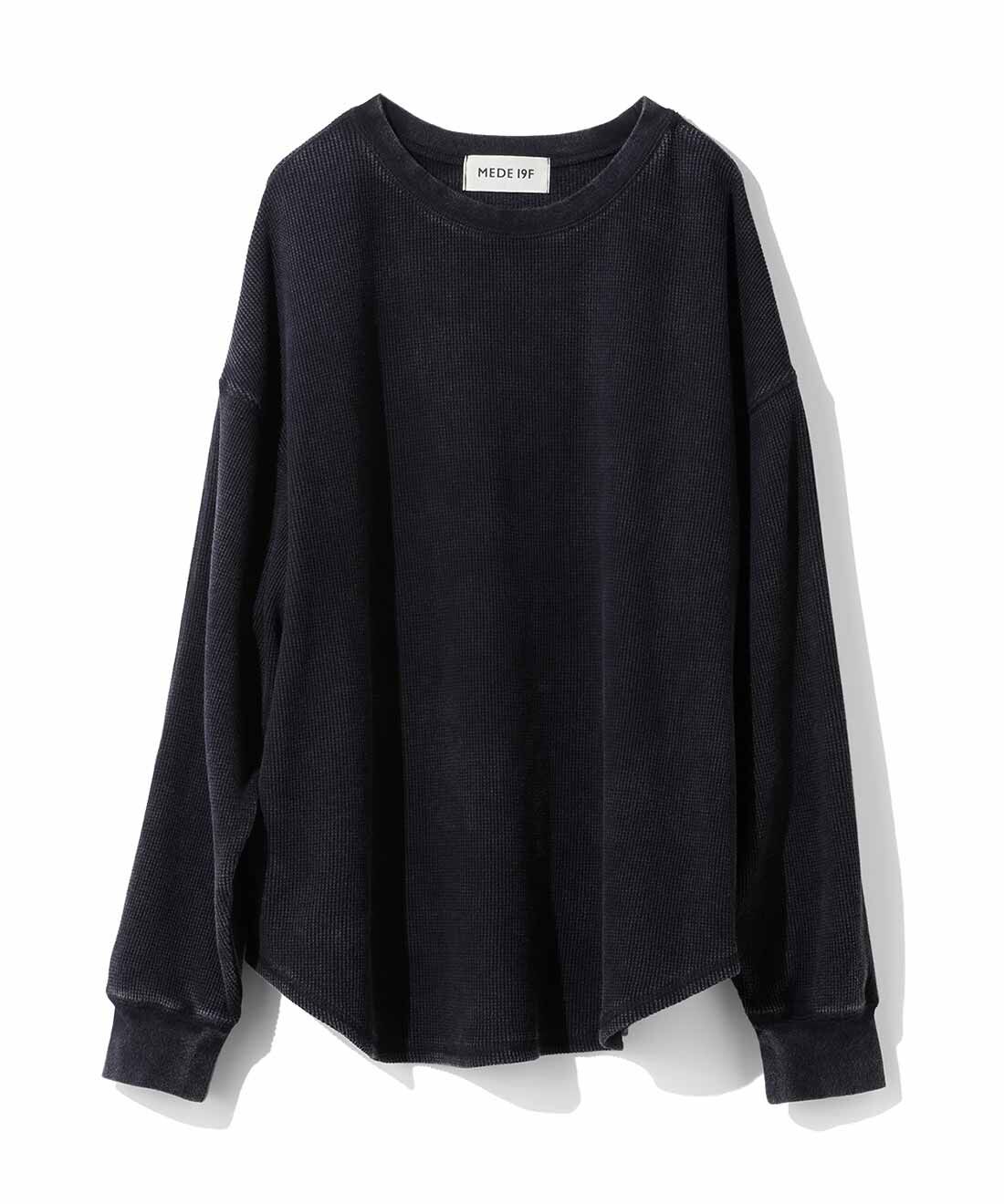 MEDE19F|MEDE19F　ケミカル加工をほどこしたワッフルトップスの会|ブラック