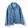 MEDE19F　箔プリント オーバーサイズデニムジャケット〈ブルー〉