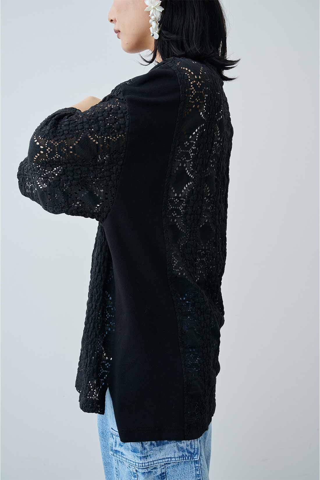 MEDE19F|MEDE19F　ストレッチレースの異素材切り替えTシャツ