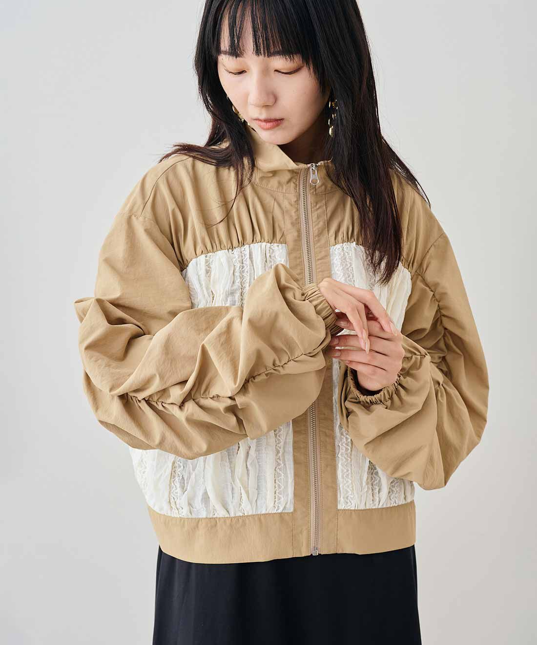 MEDE19F|MEDE19F　異素材遣いギャザーブルゾン〈ベージュ〉