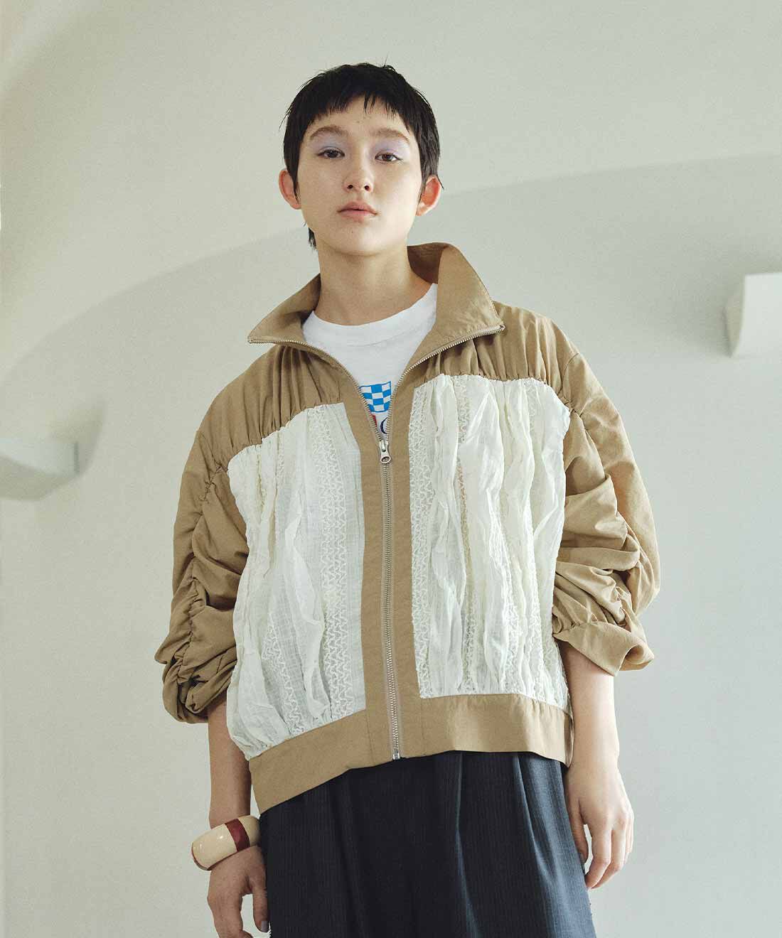 MEDE19F|MEDE19F　異素材遣いギャザーブルゾン〈ベージュ〉