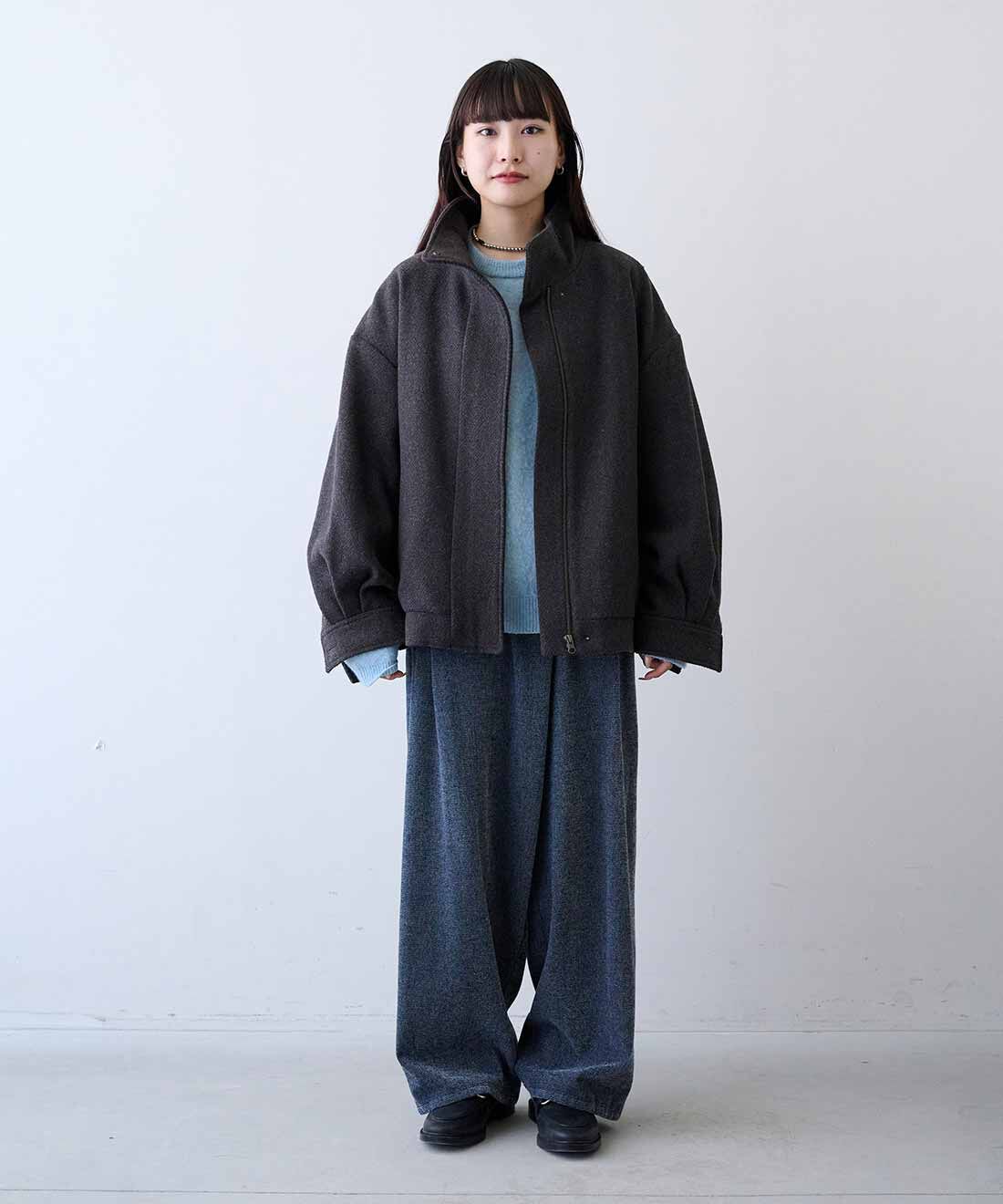 MEDE19F|UNICOLART　アニマルモチーフニットトップスとラップデザイン 裏起毛シェニールデニムパンツ〈ブルー〉のコーディネート