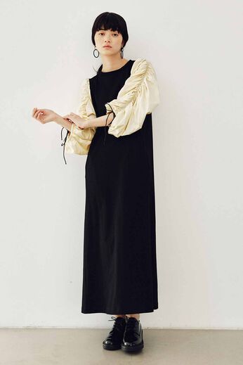 MEDE19F | MEDE19F 異素材スリーブワンピース〈ブラック×ホワイト〉