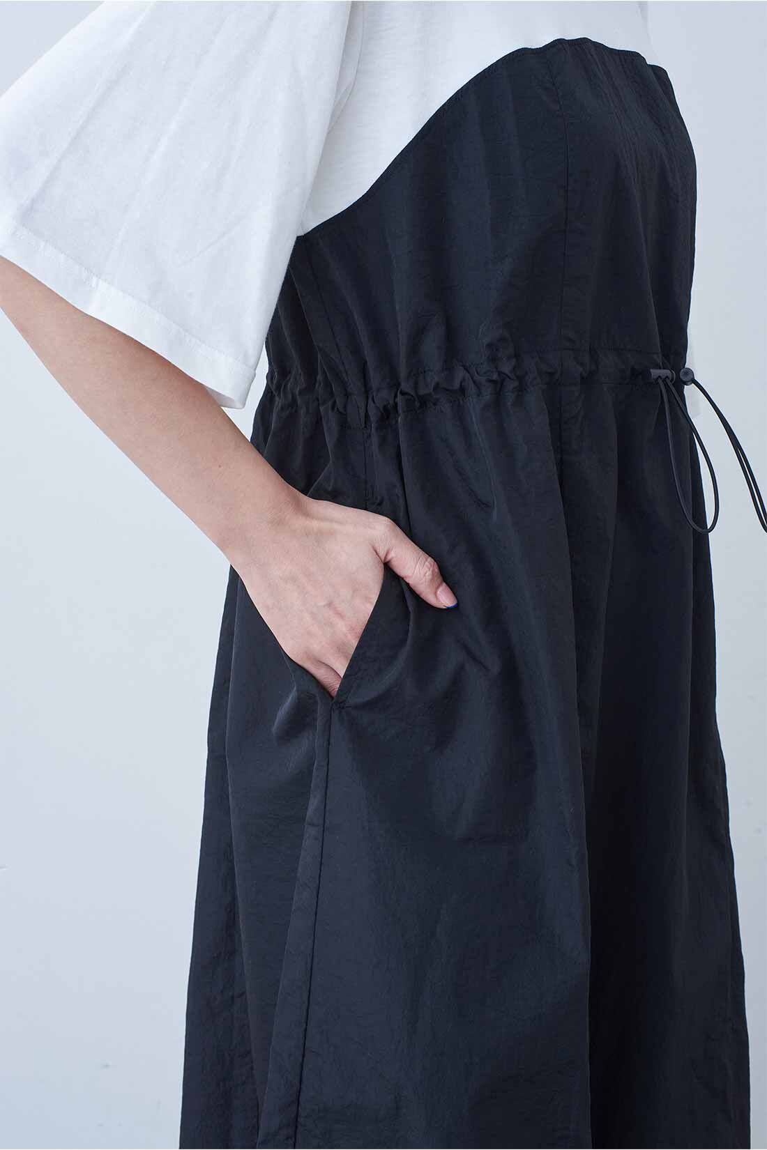MEDE19F|MEDE19F　カットソー×撥水生地のドッキングワンピース〈ホワイト×ブラック〉
