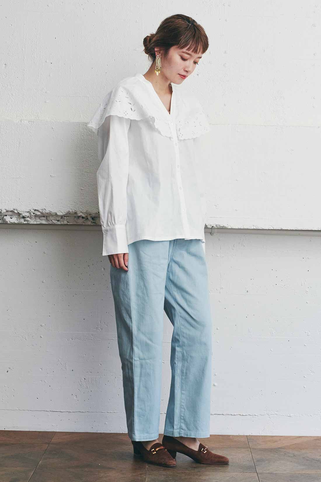 MEDE19F|MEDE19F　カットワークブラウス〈ホワイト〉|モデル身長：163cm　着用サイズ：M