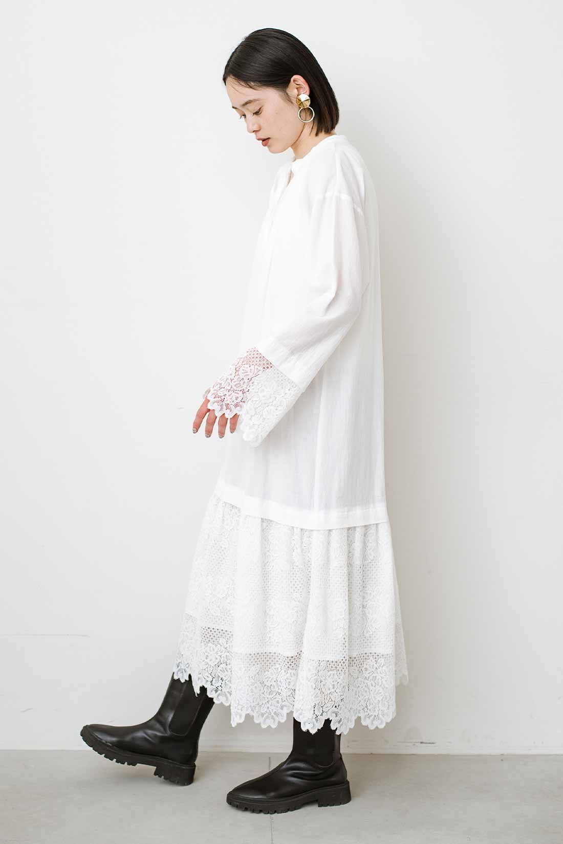 MEDE19F|MEDE19F　チャーチスモック風ワンピース|モデル身長：167cm　着用サイズ：M