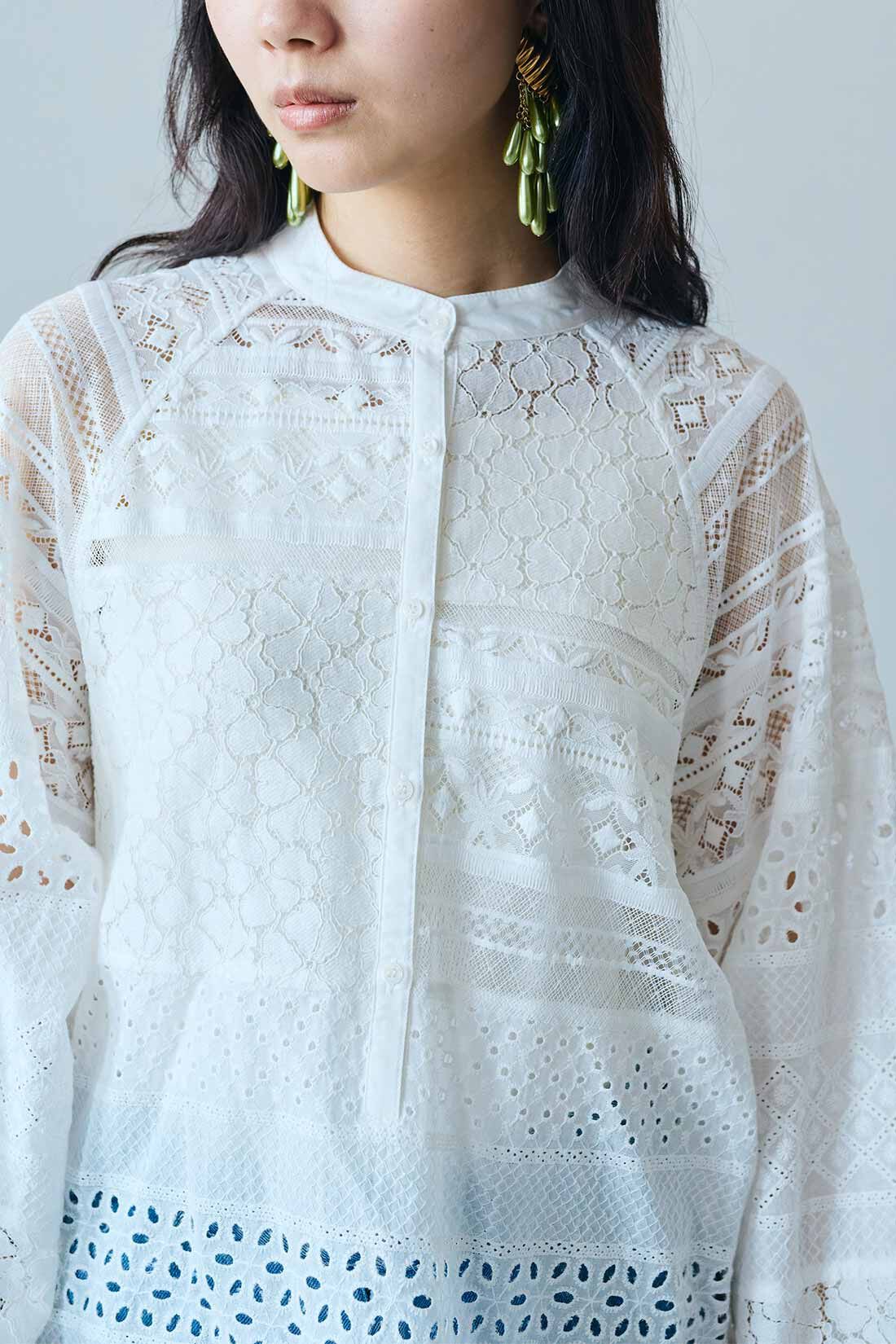 MEDE19F|MEDE19F　パッチワークレースシャツ〈ホワイト〉