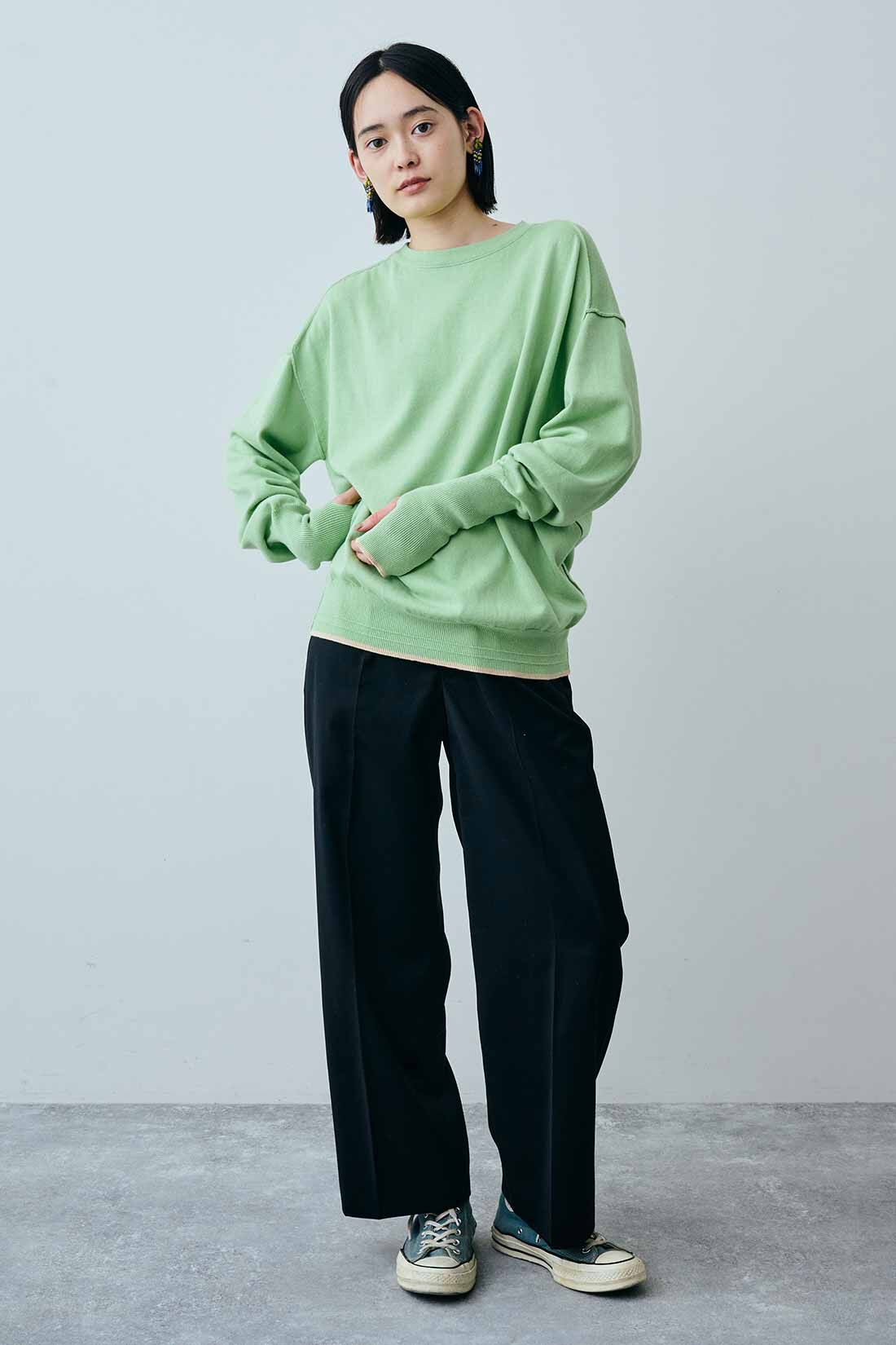 MEDE19F|MEDE19F　フロントタックスラックスパンツ|モデル身長：167cm　着用サイズ：M