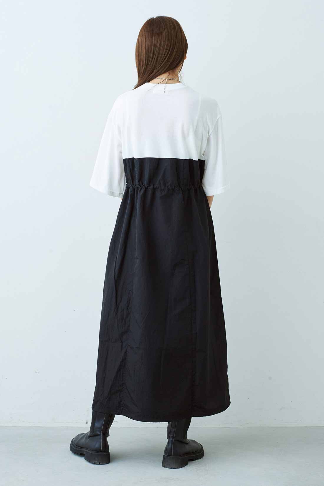 MEDE19F|MEDE19F　カットソー×撥水生地のドッキングワンピース〈ホワイト×ブラック〉