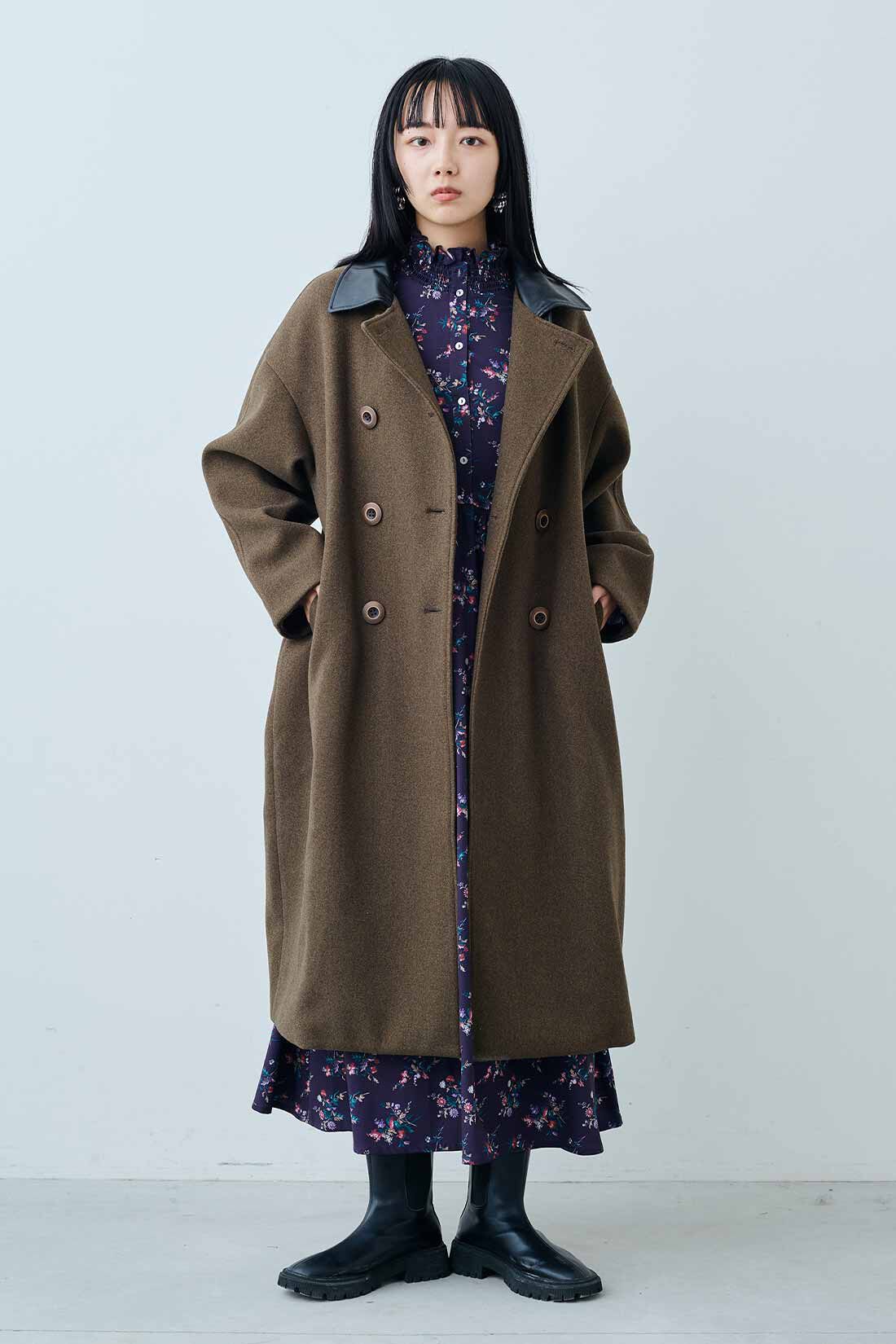 MEDE19F|MEDE19F　ミュルーズモダン〈「ミュルーズ染織美術館」アーカイブコレクション〉プリントロングワンピース〈パープル〉|モデル身長：163cm　着用サイズ：M