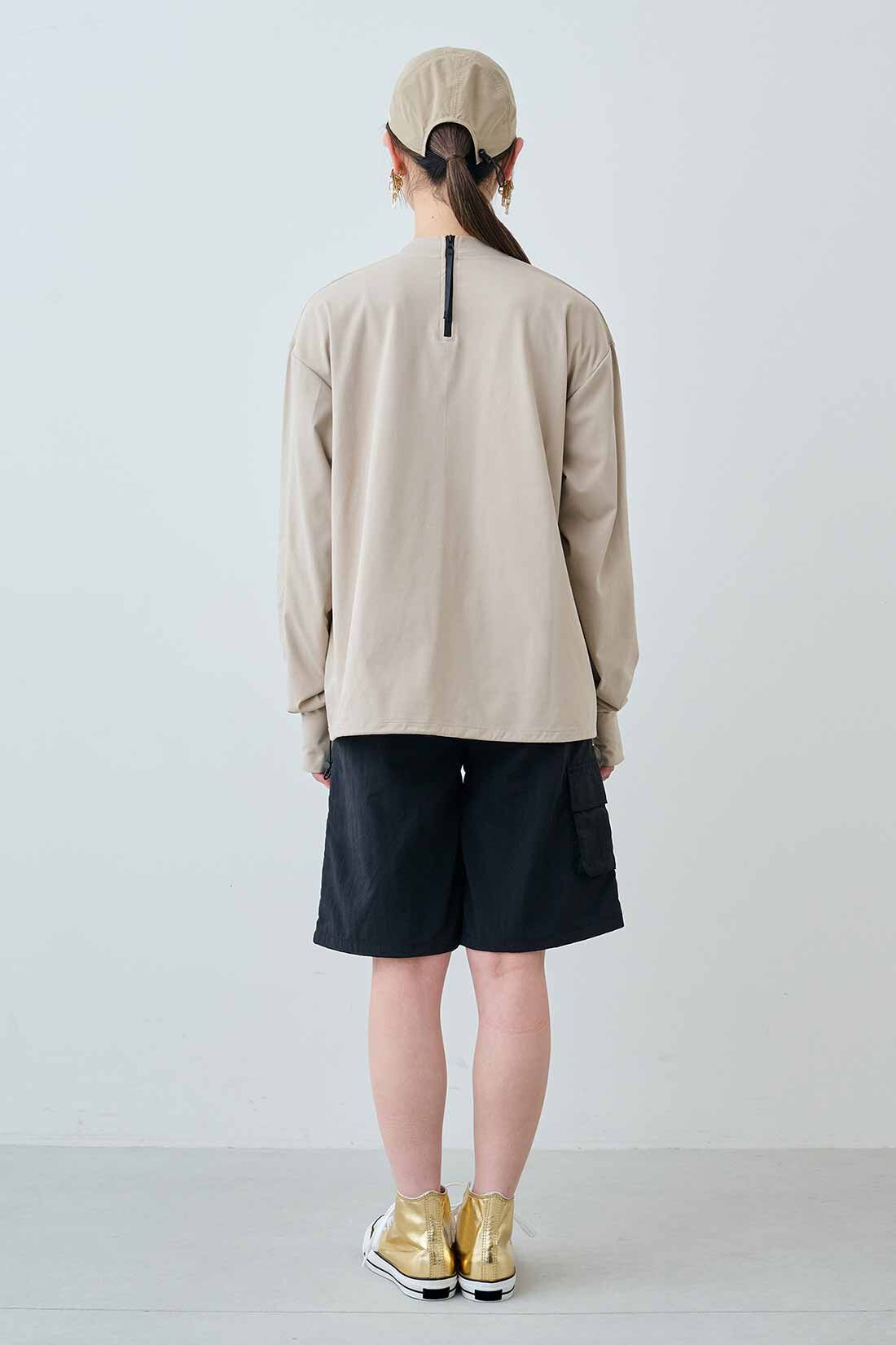 MEDE19F|MEDE19F　ラッシュガード使いトップス〈ベージュ〉|モデル身長：162cm　着用サイズ：M