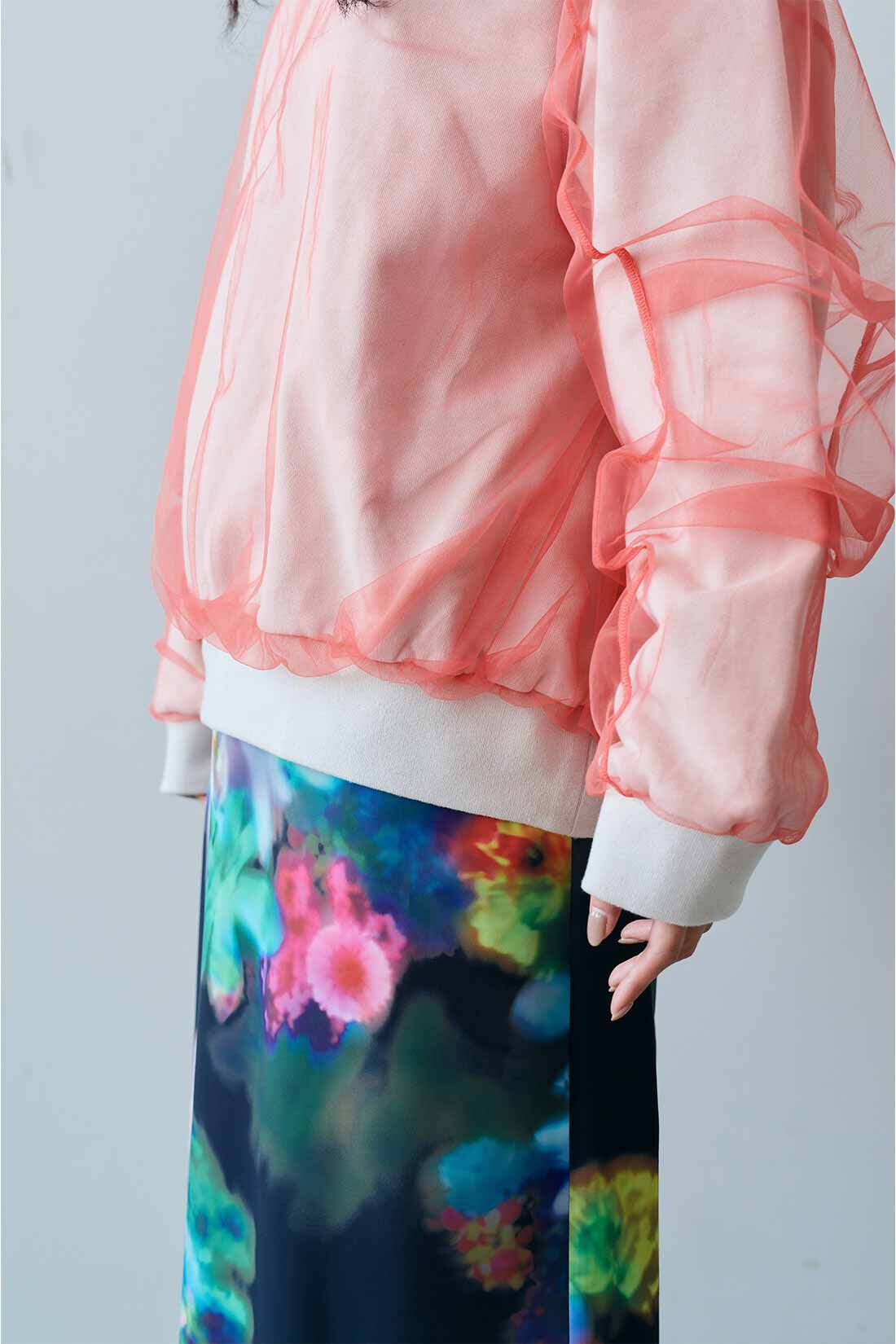 MEDE19F|MEDE19F　花柄のプリントを重ねたシアードレス〈ブラック〉