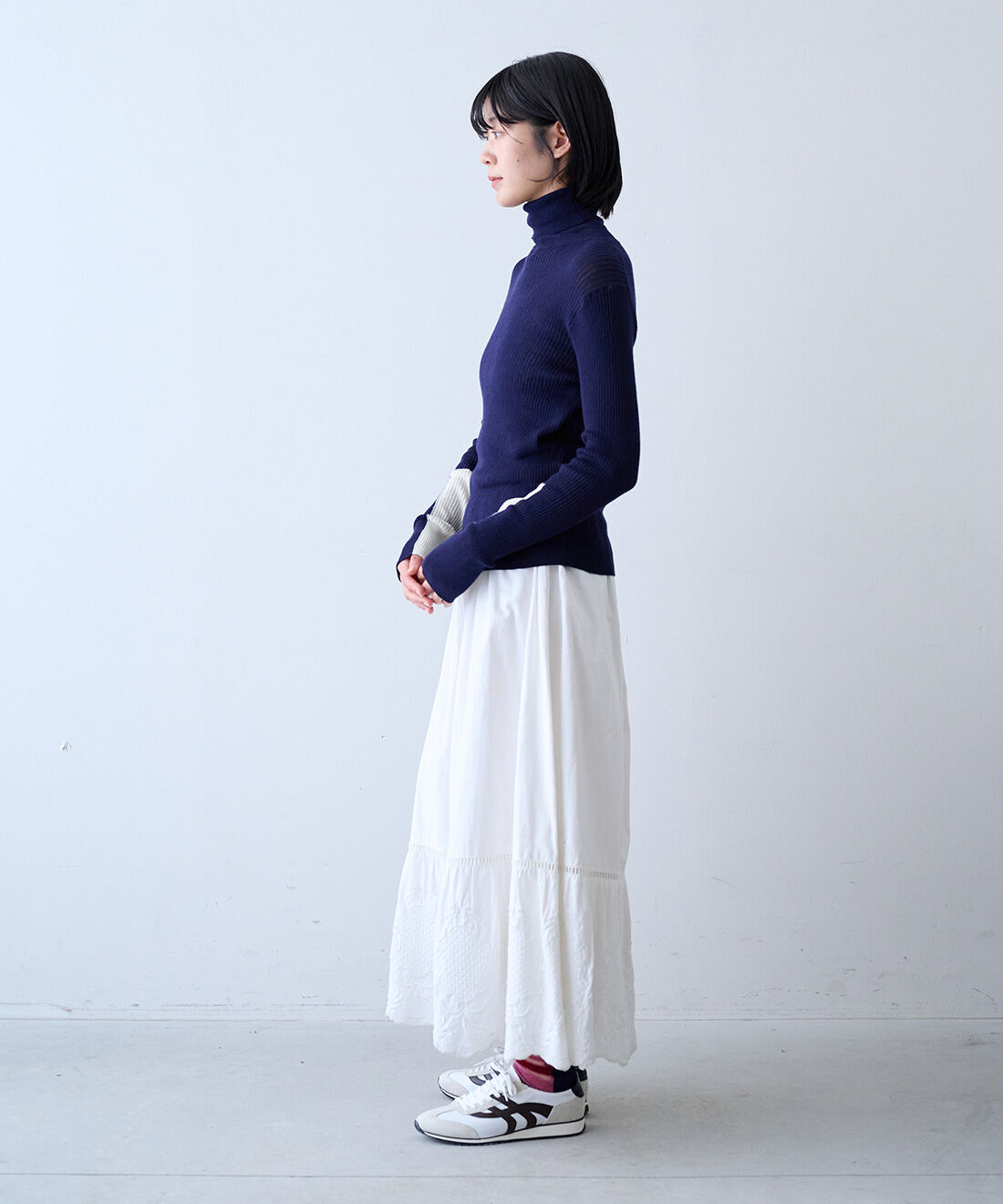MEDE19F|MEDE19F　さわり心地のよい綿のタートルニットの会|モデル身長：163cm　着用サイズ：M