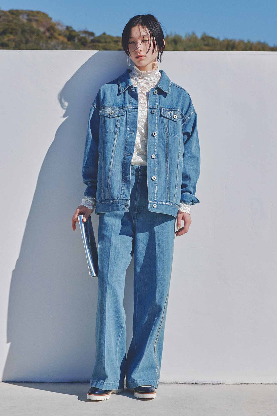 MEDE19F|MEDE19F　箔プリントのオーバーサイズデニムジャケット〈ブルー〉