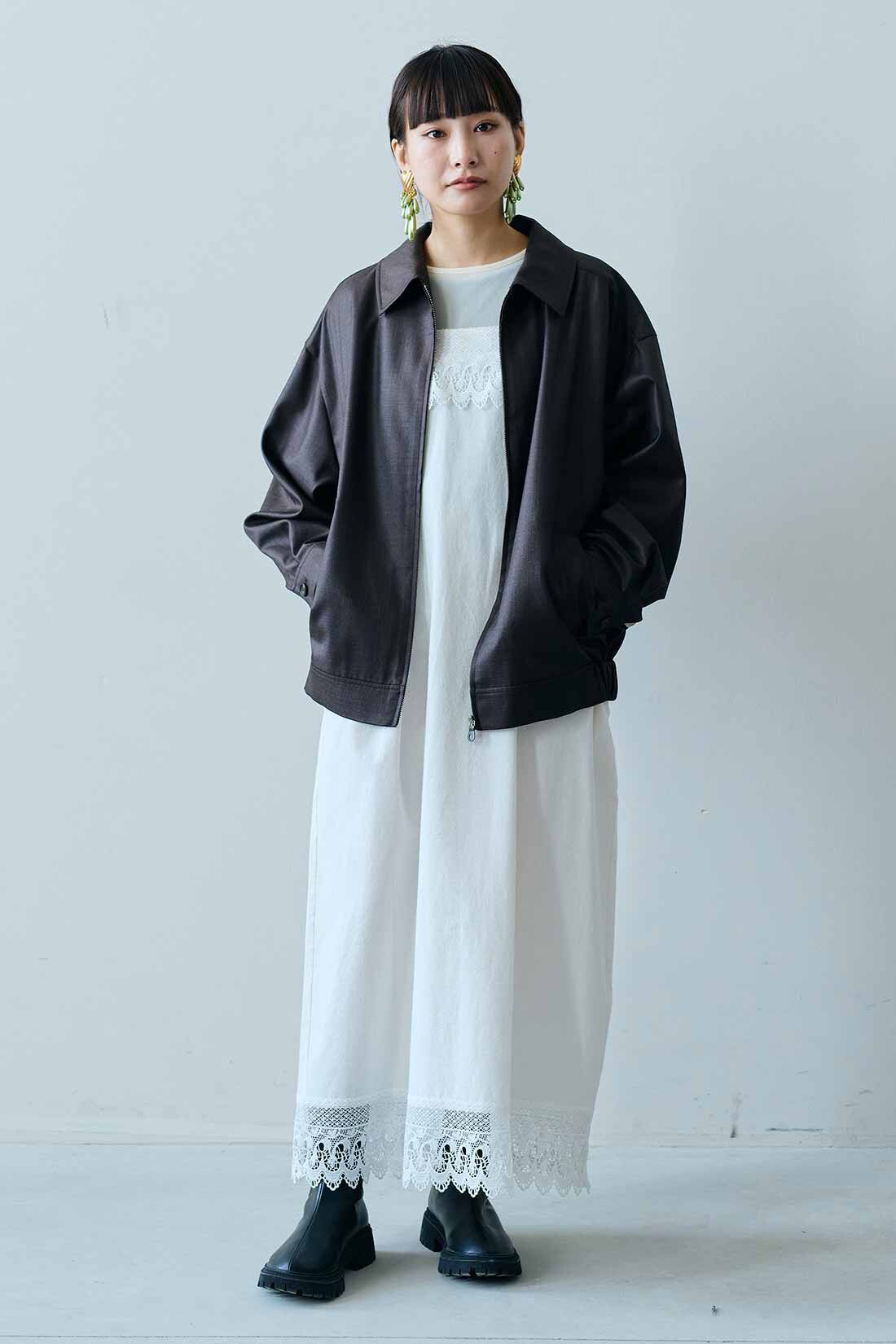 MEDE19F|MEDE19F　Boutique888さんコラボ レース遣いワンピース〈オフホワイト〉|モデル身長：158cm　着用サイズ：M