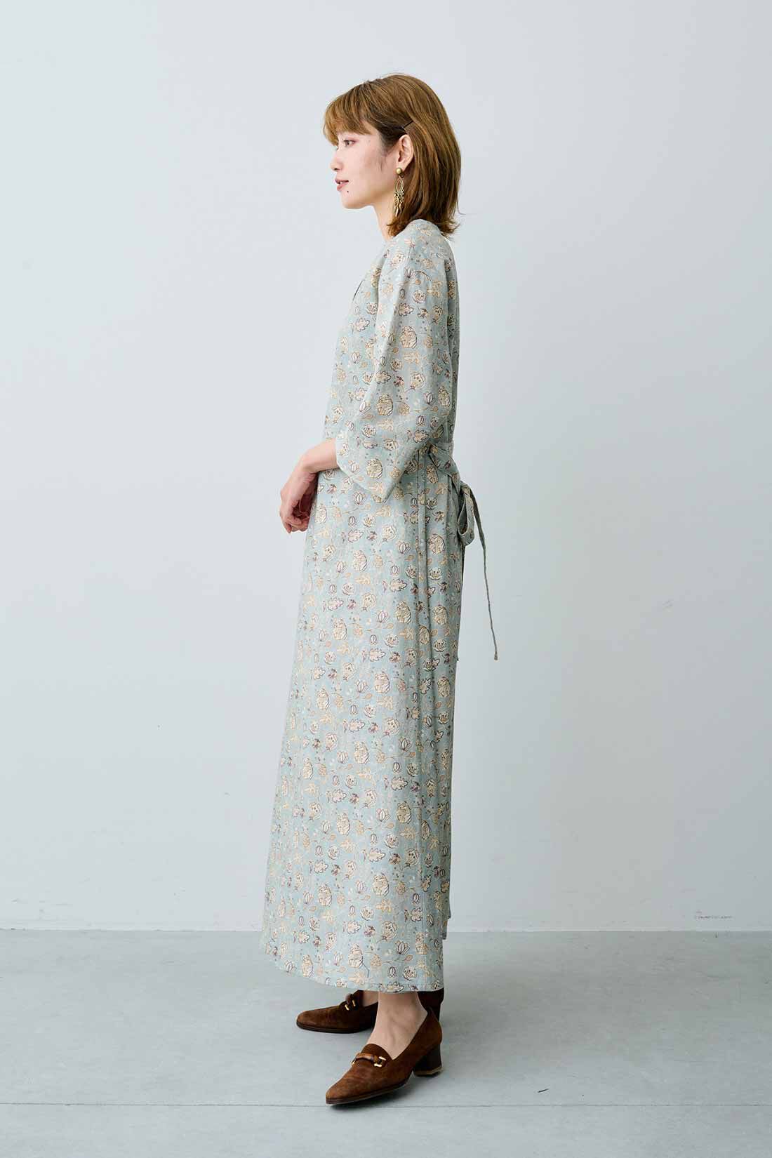 MEDE19F|【MEDE19F】〈MORRIS Gallery〉リネンコットンプリントロングワンピース〈LODDEN柄〉|モデル身長：163cm　着用サイズ：M