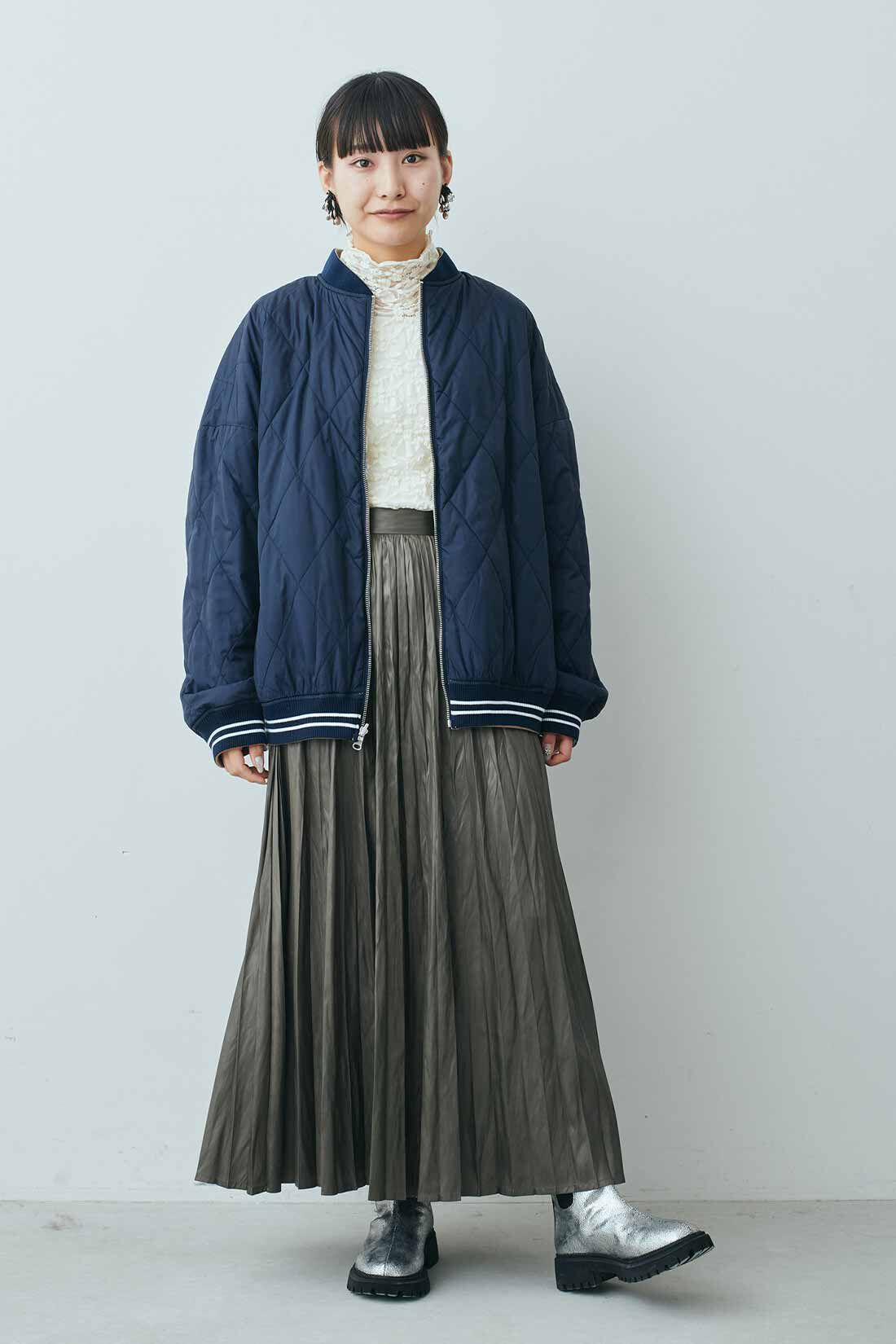 MEDE19F|MEDE19F　レースハイネックトップス|モデル身長：158cm　着用サイズ：M