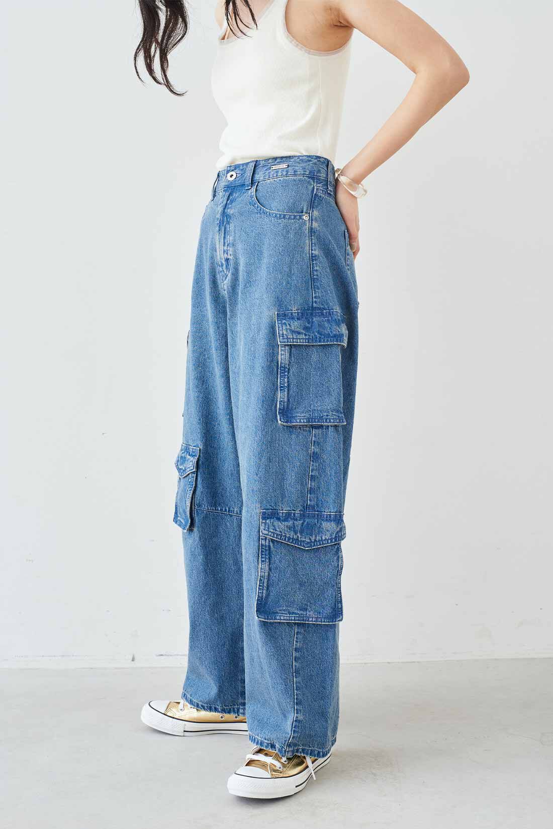 MEDE19F|MEDE19F　リネン混デニムのオーバーダイカーゴパンツ〈オーバーダイブルー〉