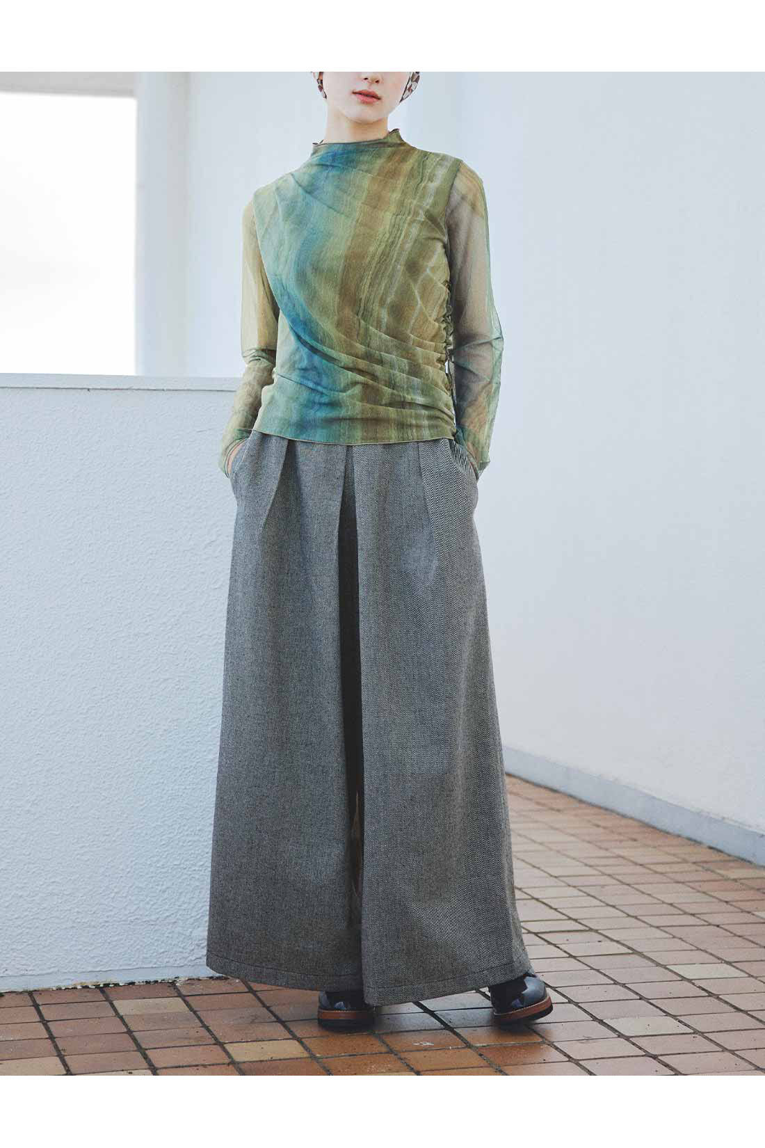 MEDE19F|MEDE19F　マーブル柄のドレープシアートップス