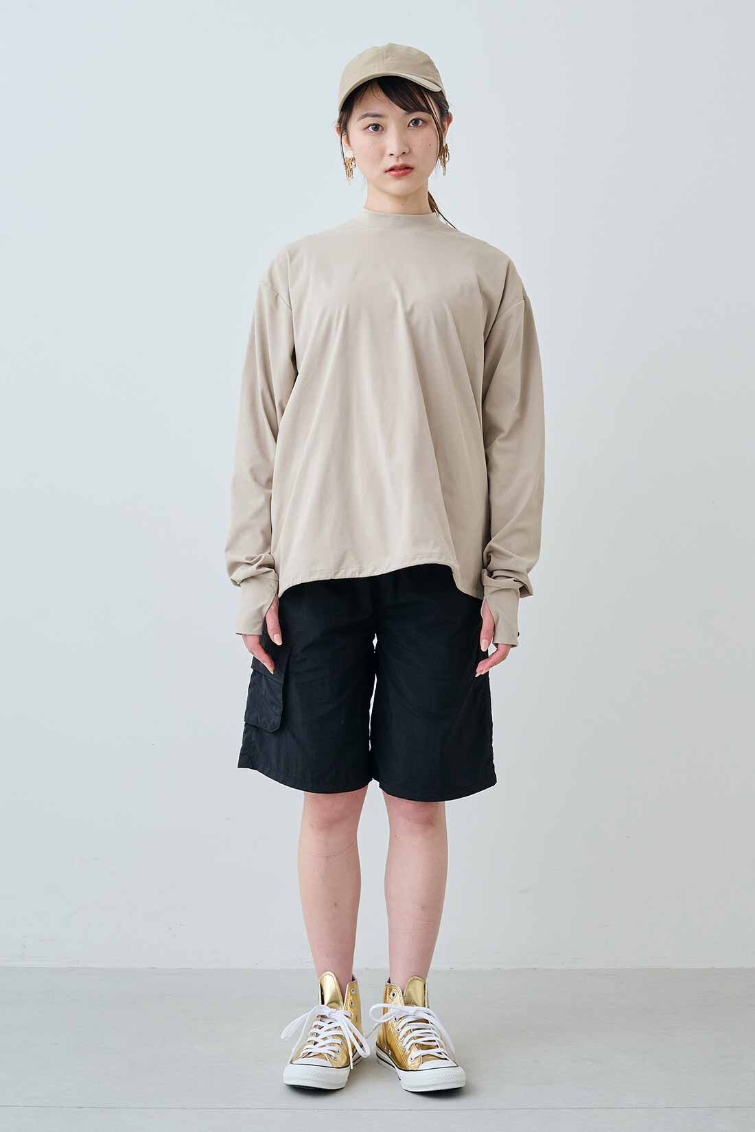 MEDE19F|MEDE19F　ラッシュガード使いトップス〈ベージュ〉|モデル身長：162cm　着用サイズ：M