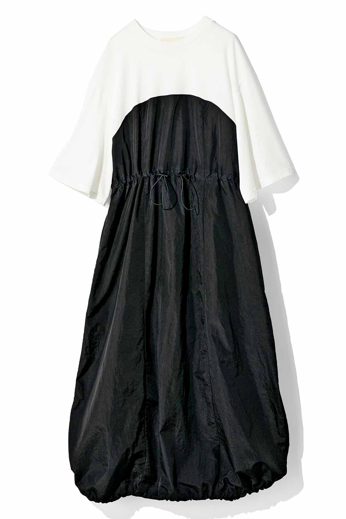 MEDE19F|MEDE19F　カットソー×撥水生地のドッキングワンピース〈ホワイト×ブラック〉