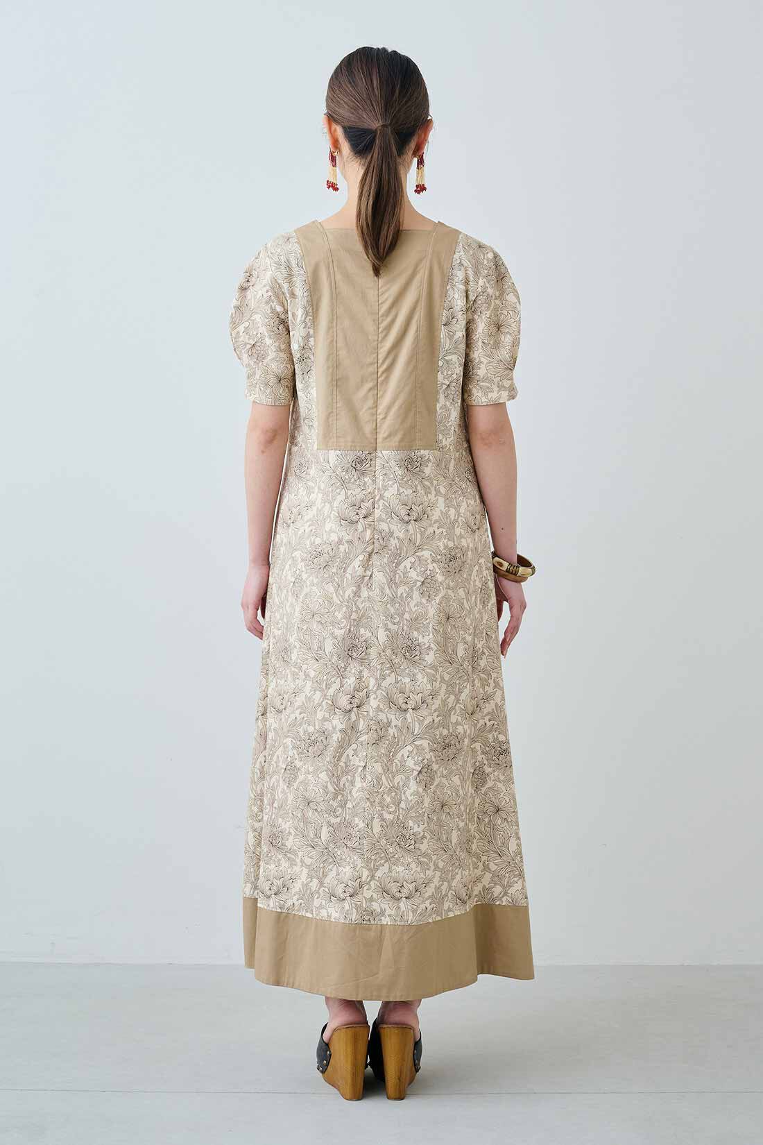 MEDE19F|MEDE19F　〈MORRIS Gallery〉リネン混プリントロングワンピース|モデル身長：162cm　着用サイズ：M