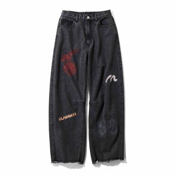 MEDE19F 刺しゅう プリント バレルデニム