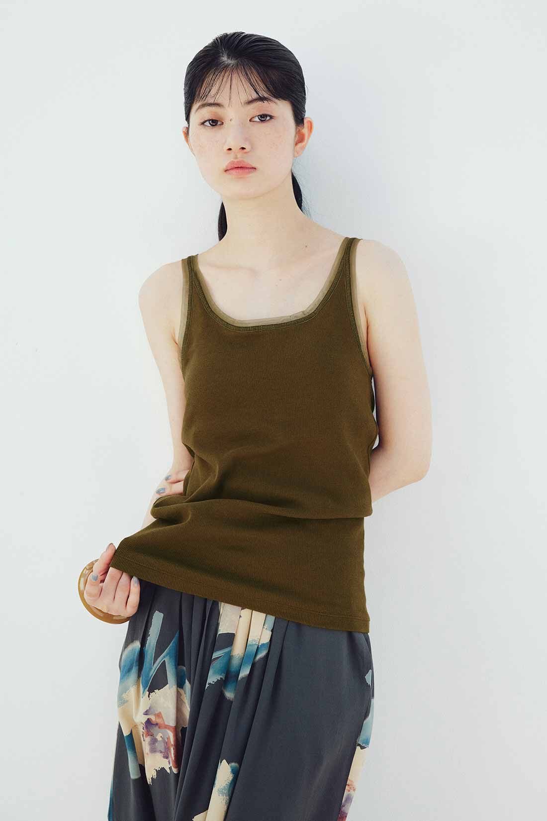 MEDE19F|MEDE19F　チュール遣いのカップ付きリブタンクトップの会