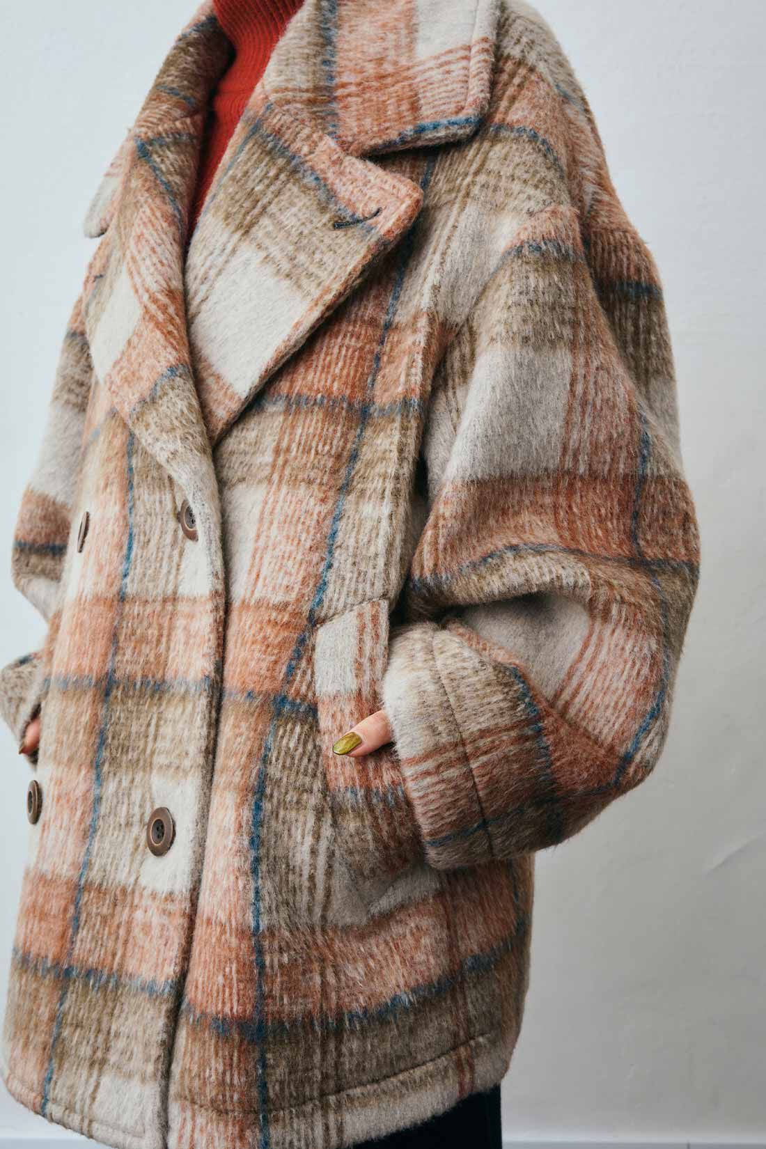 MEDE19F|MEDE19F シャギーチェックのオーバーサイズPコート〈ベージュ〉