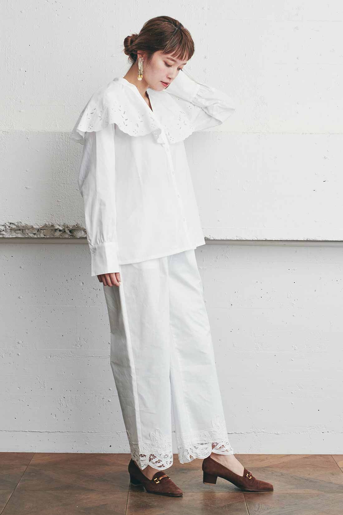 MEDE19F|MEDE19F　カットワークブラウス〈ホワイト〉|モデル身長：163cm　着用サイズ：M