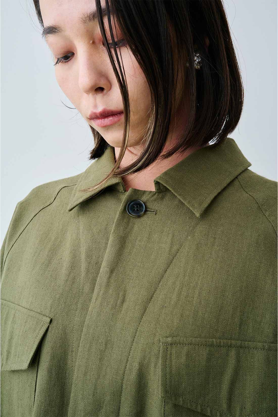 MEDE19F|MEDE19F　綿麻ヘリンボーン素材のミリタリージャケット〈カーキ〉