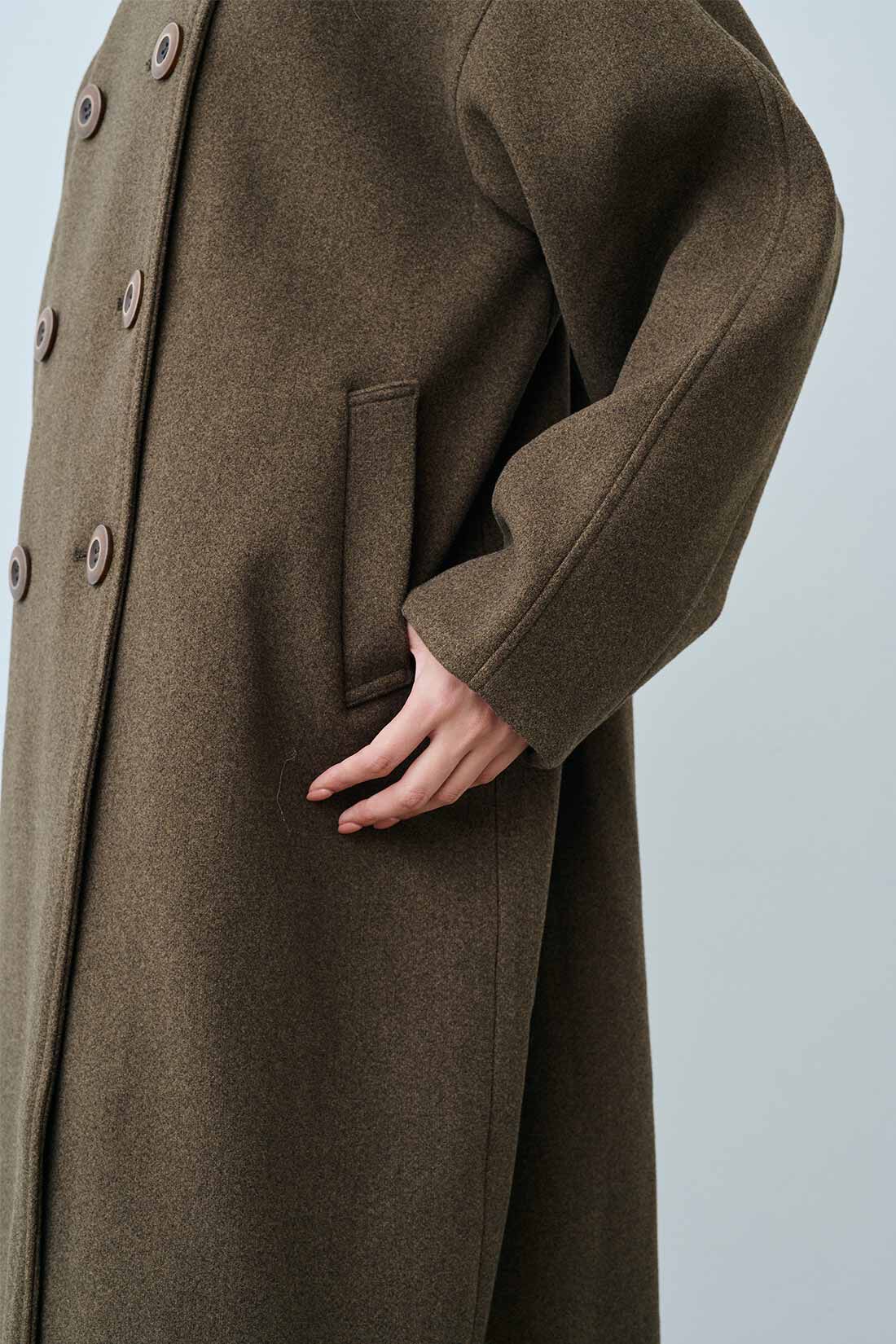 MEDE19F|MEDE19F　合皮を合わせたメルトン調ミリタリーコート〈カーキ〉