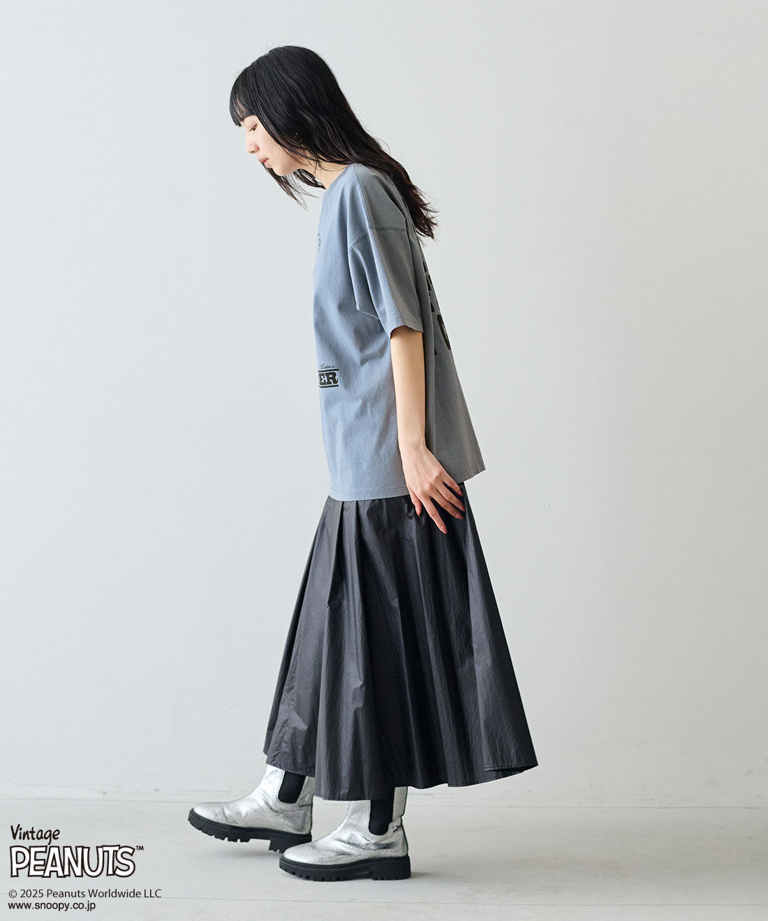MEDE19F|MEDE19F PEANUTS 古着のようなプリントTシャツ|モデル身長：163cm　着用サイズ：M