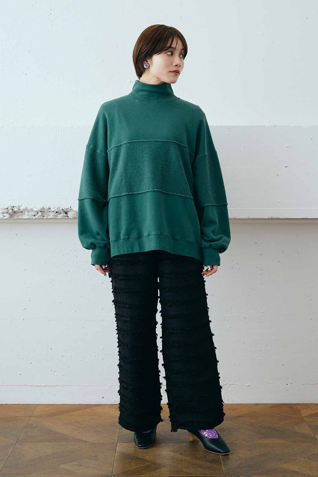 MEDE19F|MEDE19F　カットジャカード素材のフリンジパンツ〈グリーン〉|モデル身長：162cm　着用サイズ：M