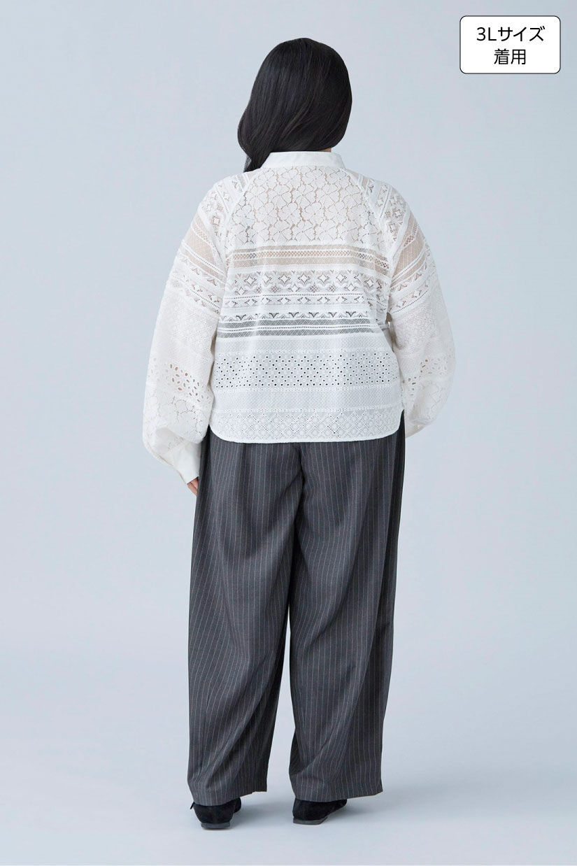 MEDE19F|MEDE19F　パッチワークレースシャツ〈ホワイト〉|身長：160cm バスト：113cm ウエスト：90cm ヒップ：115cm 太ももまわり：63cm