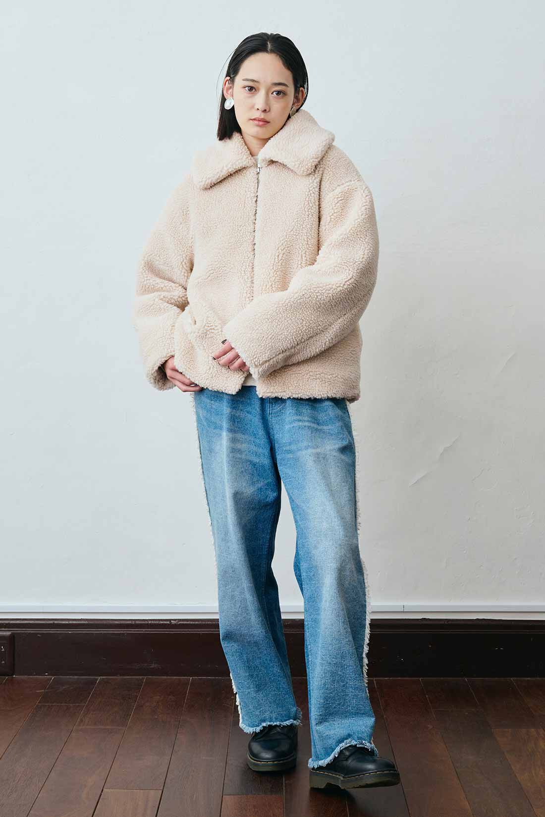 MEDE19F|MEDE19F 衿付きボアジャケット〈アイボリー〉|モデル身長：167cm　着用サイズ：M