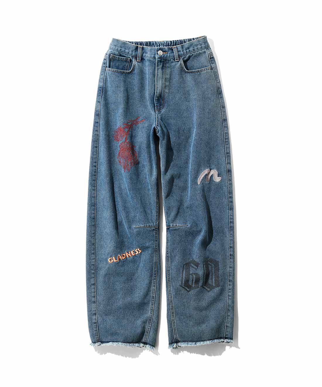 MEDE19F|MEDE19F 刺しゅうとプリントをほどこしたバレルデニム