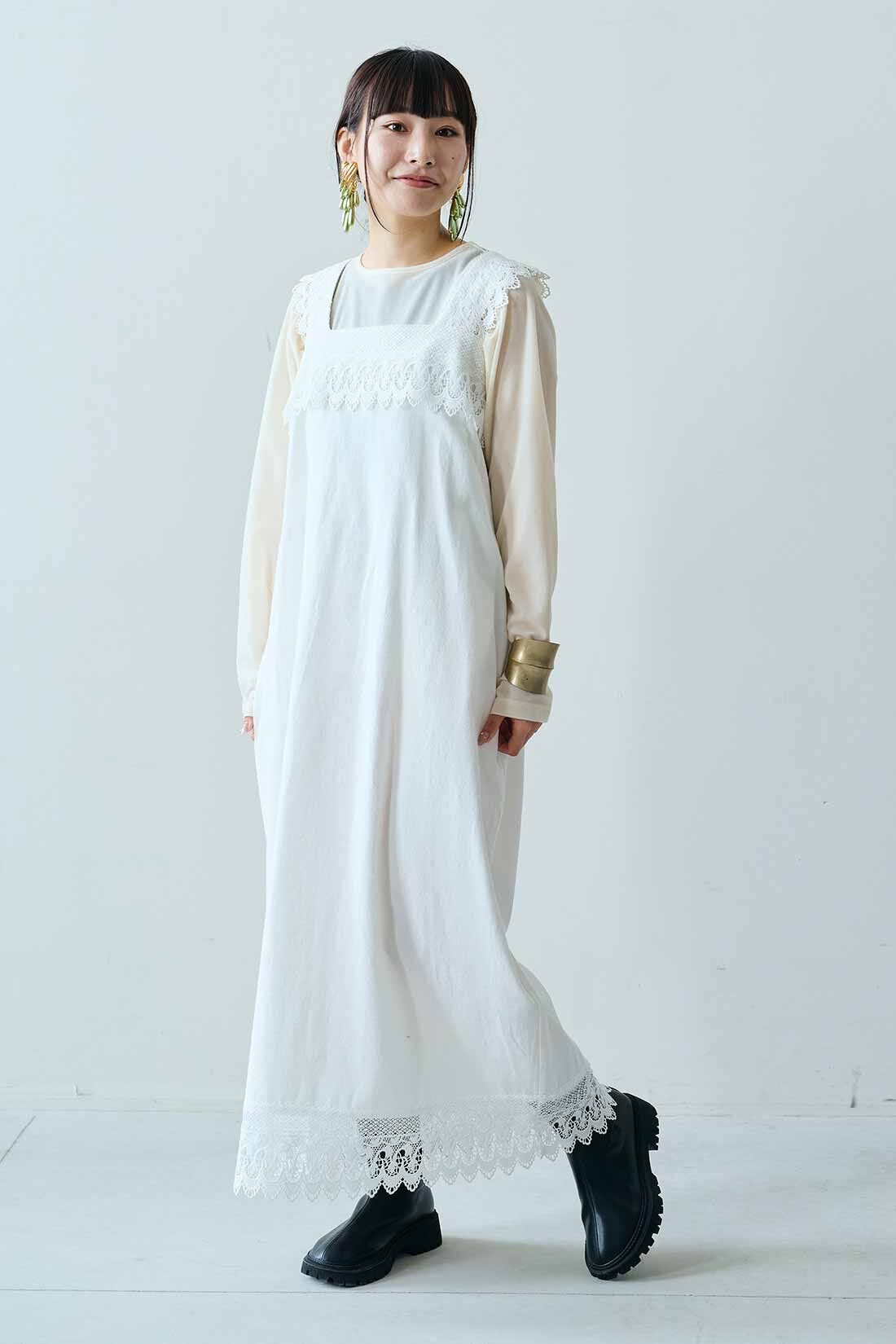 MEDE19F|MEDE19F　Boutique888さんコラボ レース遣いワンピース〈オフホワイト〉|モデル身長：158cm　着用サイズ：M